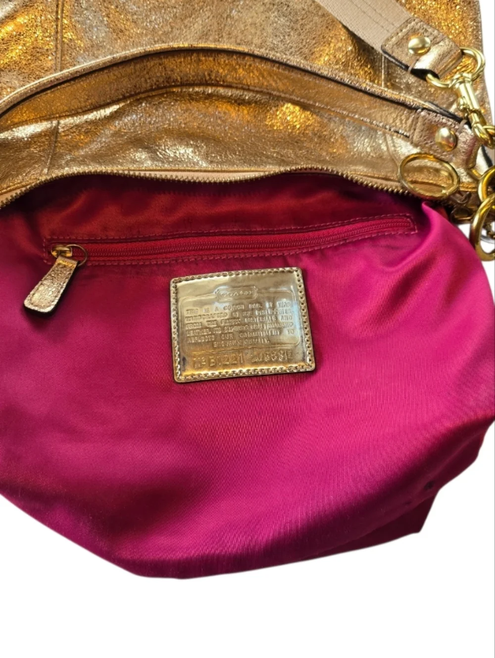 Coach Poppy Groovy Metallic Gold Leather Shoulder Bag Crossbody - Picture 13 of 17